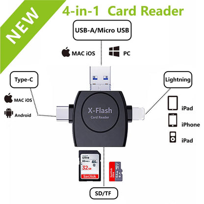 Lecteur de Carte USB 4-en-1 | Transfert et Sauvegarde Faciles de Données