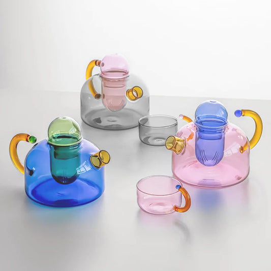 Ensemble de Thé en Verre Borosilicate | Couleurs Vives et Design Unique