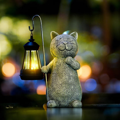 Lampe Solaire Chat Doré | Éclairez Votre Jardin avec Magie