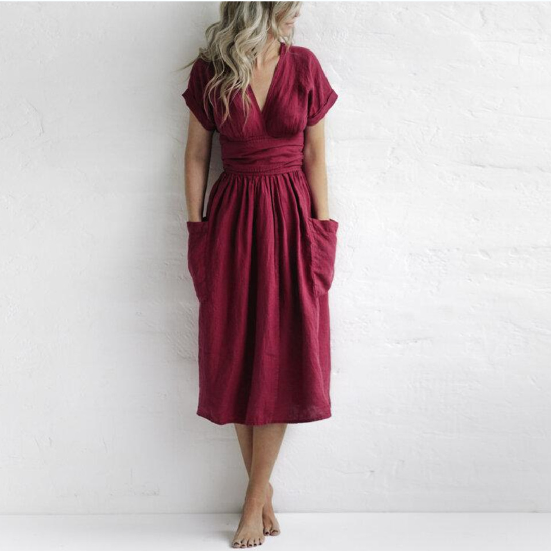 Robe Maxi Décontractée Col V Femme | Élégance et Confort pour l'Été