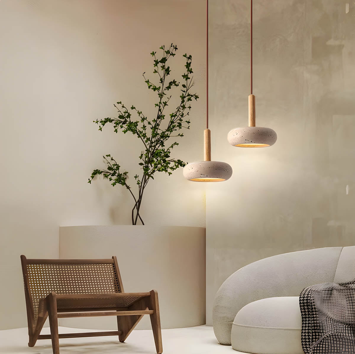 Luminaire Suspendu en Travertin | Éclairage Ambiant et Élégance Naturelle