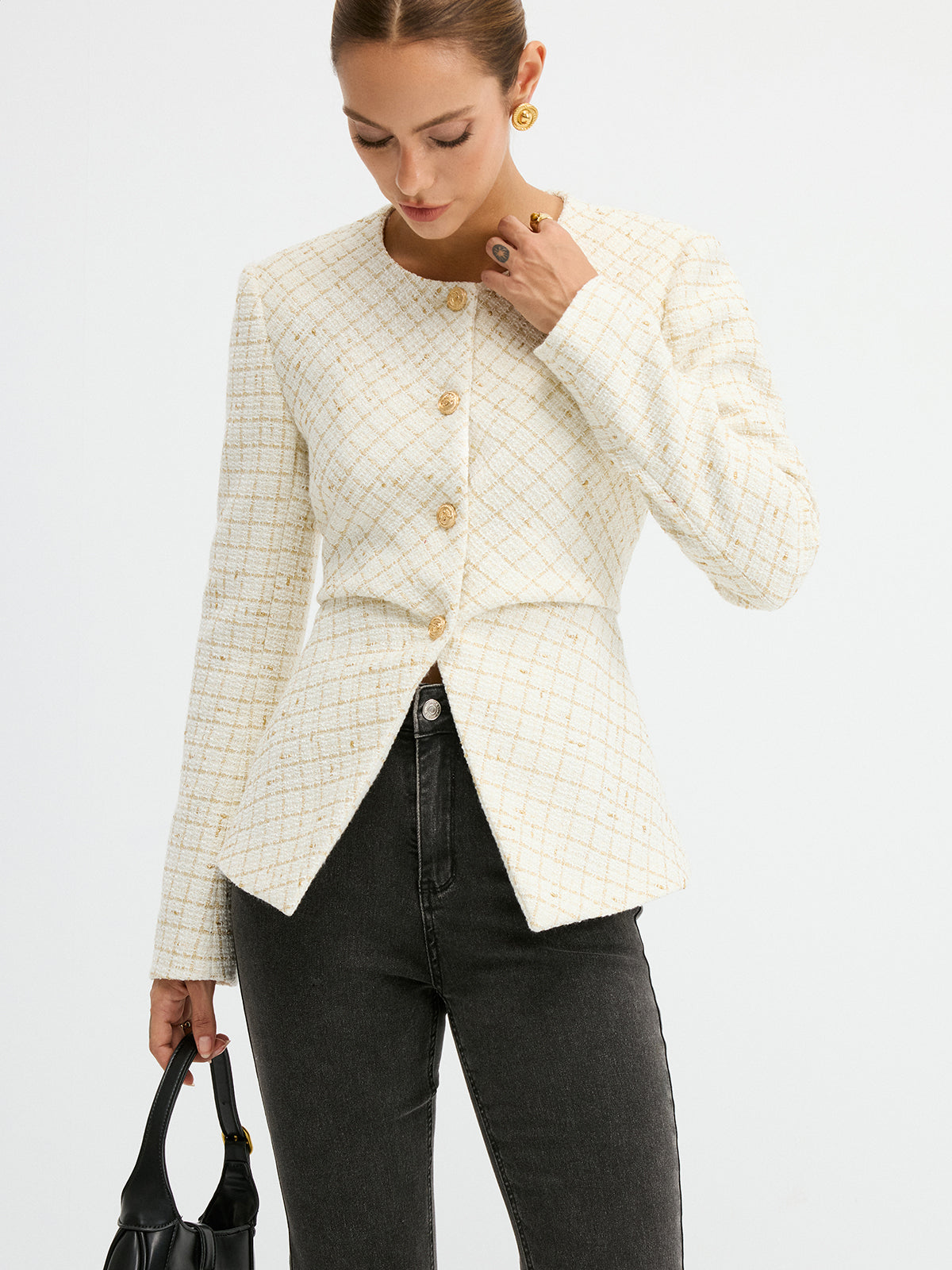Blazer Cintré en Tweed Élégant | Ajustement Régulier et Manches Longues