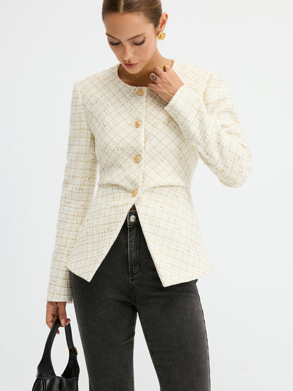 Blazer Cintré en Tweed Élégant | Ajustement Régulier et Manches Longues