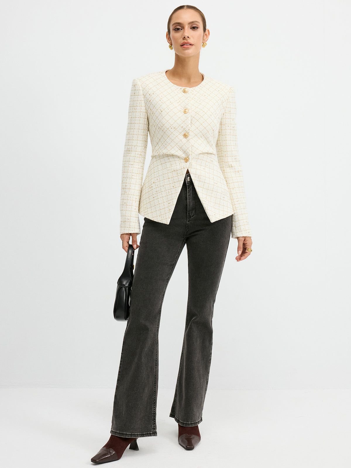 Blazer Cintré en Tweed Élégant | Ajustement Régulier et Manches Longues