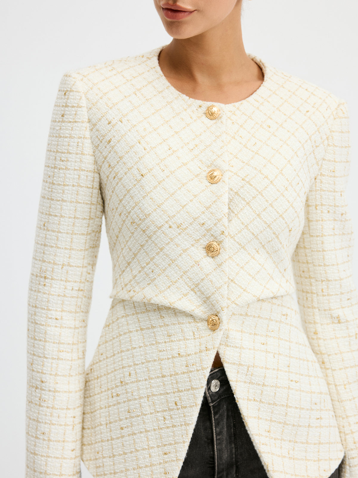 Blazer Cintré en Tweed Élégant | Ajustement Régulier et Manches Longues