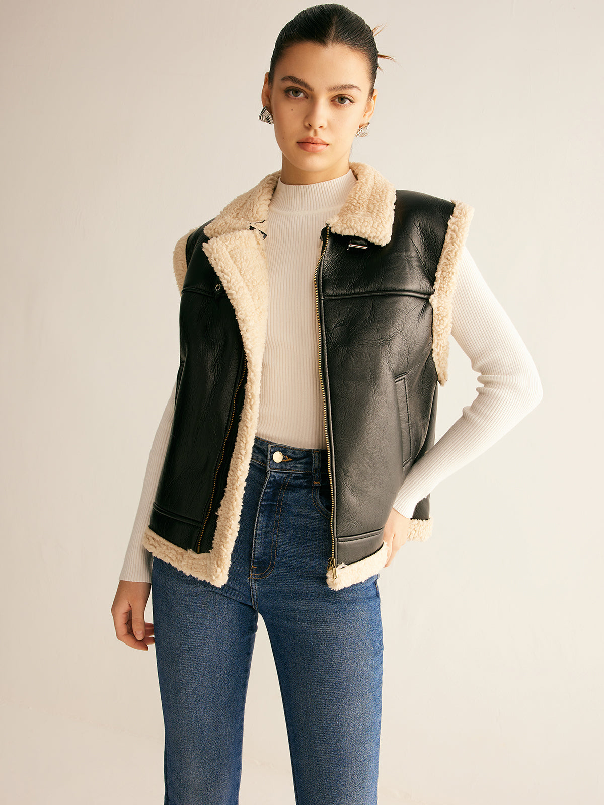 Gilet en Cuir Synthétique | Doublé en Teddy Chaud et Confortable