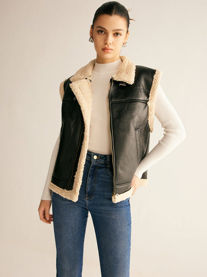 Gilet en Cuir Synthétique | Doublé en Teddy Chaud et Confortable