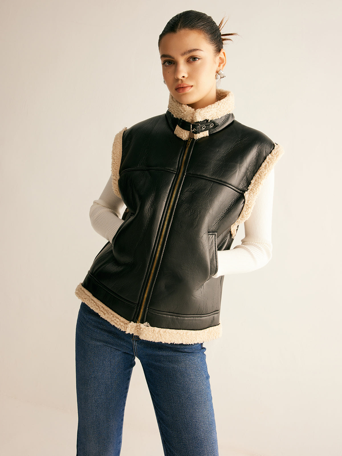 Gilet en Cuir Synthétique | Doublé en Teddy Chaud et Confortable