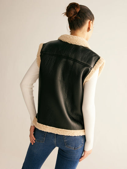 Gilet en Cuir Synthétique | Doublé en Teddy Chaud et Confortable