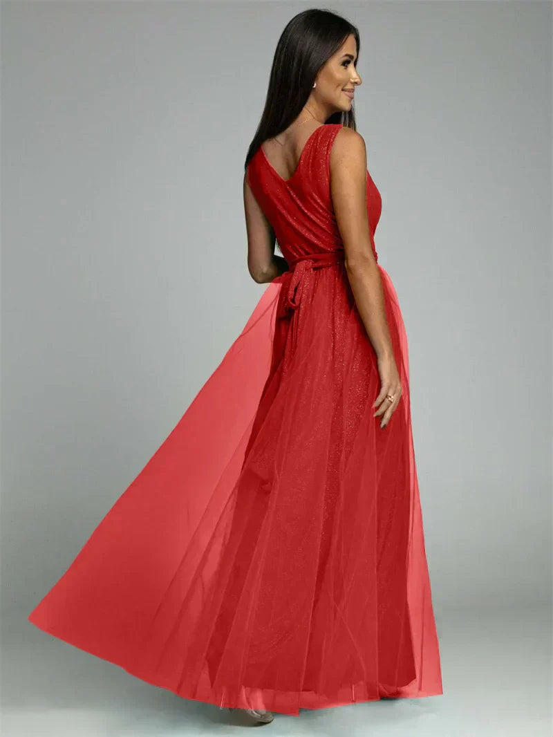 Robe Maxi Élégante avec Panneau en Maille | Confort et Glamour pour Toutes Occasions