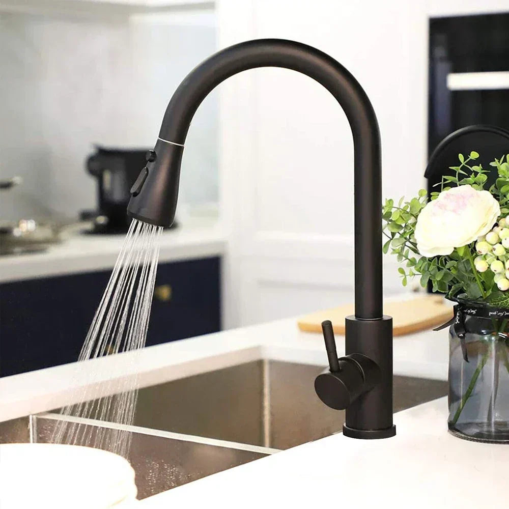 Robinet de Cuisine Pull-Down Noir | Élégance et Flexibilité au Quotidien