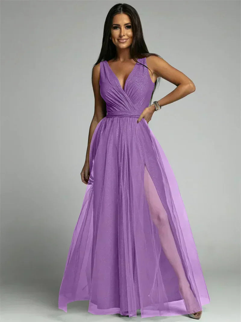 Robe Maxi Élégante avec Panneau en Maille | Confort et Glamour pour Toutes Occasions