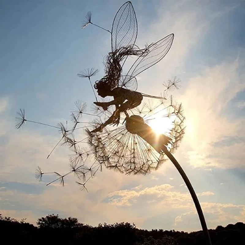 Sculpture de Fée en Métal pour Jardin | Art Résistant aux Intempéries et Magique