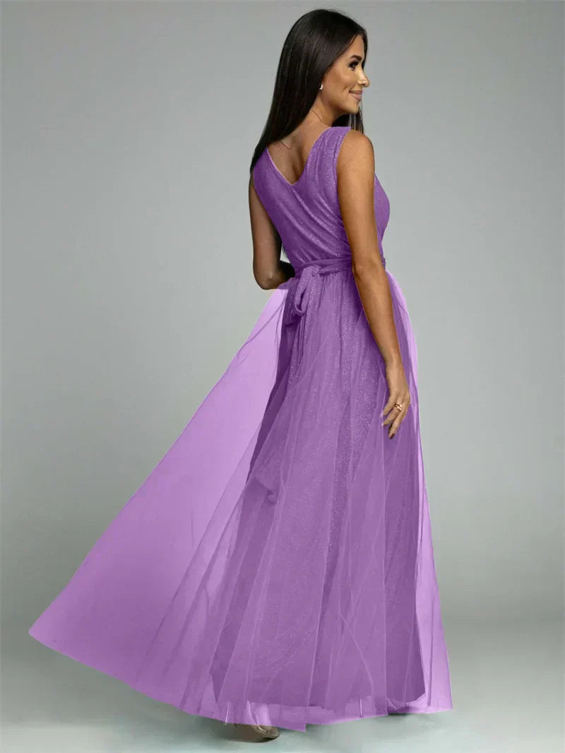 Robe Maxi Élégante avec Panneau en Maille | Confort et Glamour pour Toutes Occasions