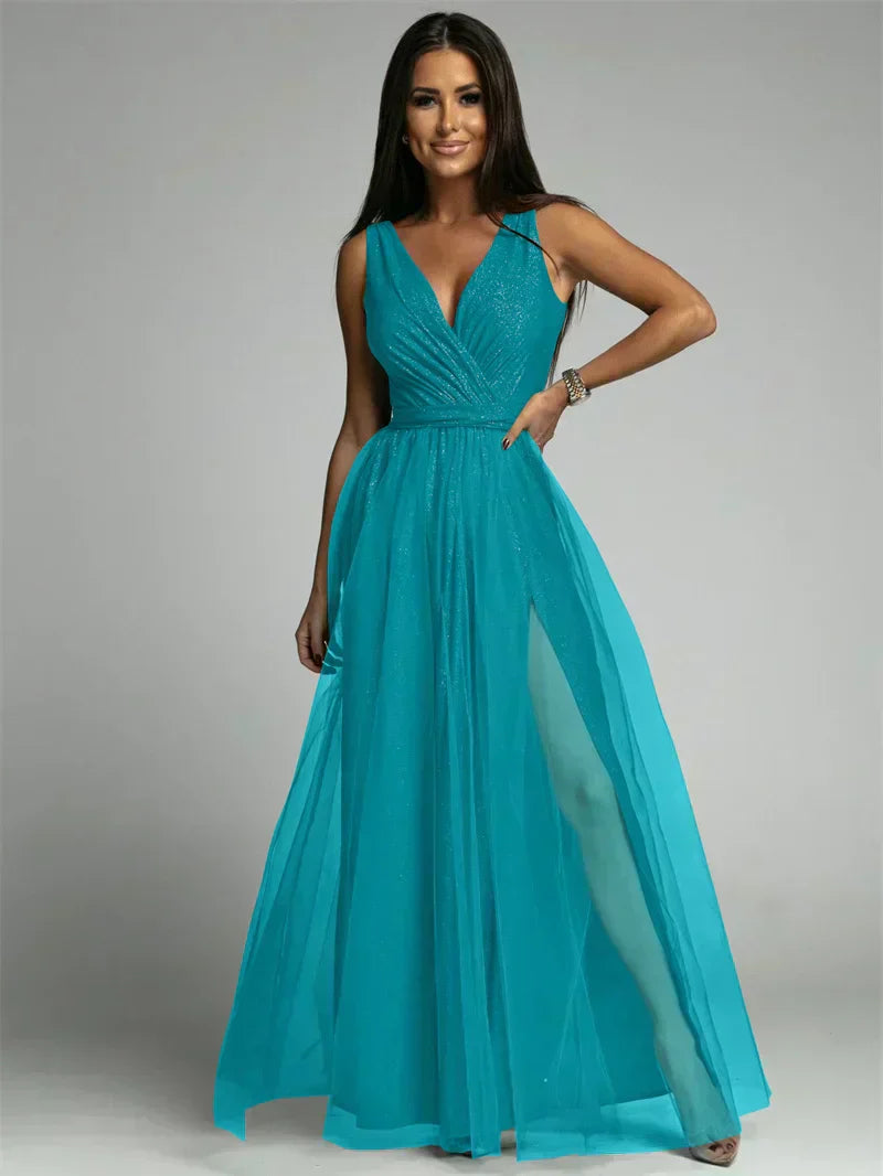 Robe Maxi Élégante avec Panneau en Maille | Confort et Glamour pour Toutes Occasions