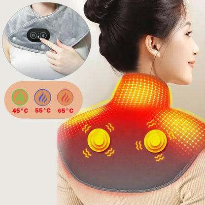ThermoLiva Coussin de Massage Chauffant pour le Cou et les Épaules | Coussin Chauffant USB avec Vibration | 3 Réglages de Température & Minuteur | Doux Velours