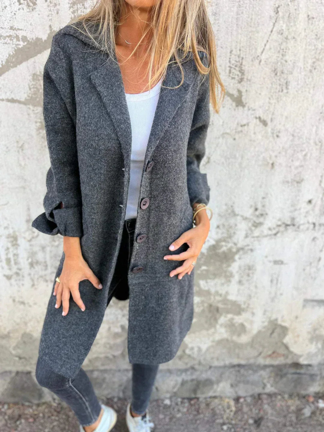 Manteau Long en Laine Mélangée | Élégance et Confort au Quotidien