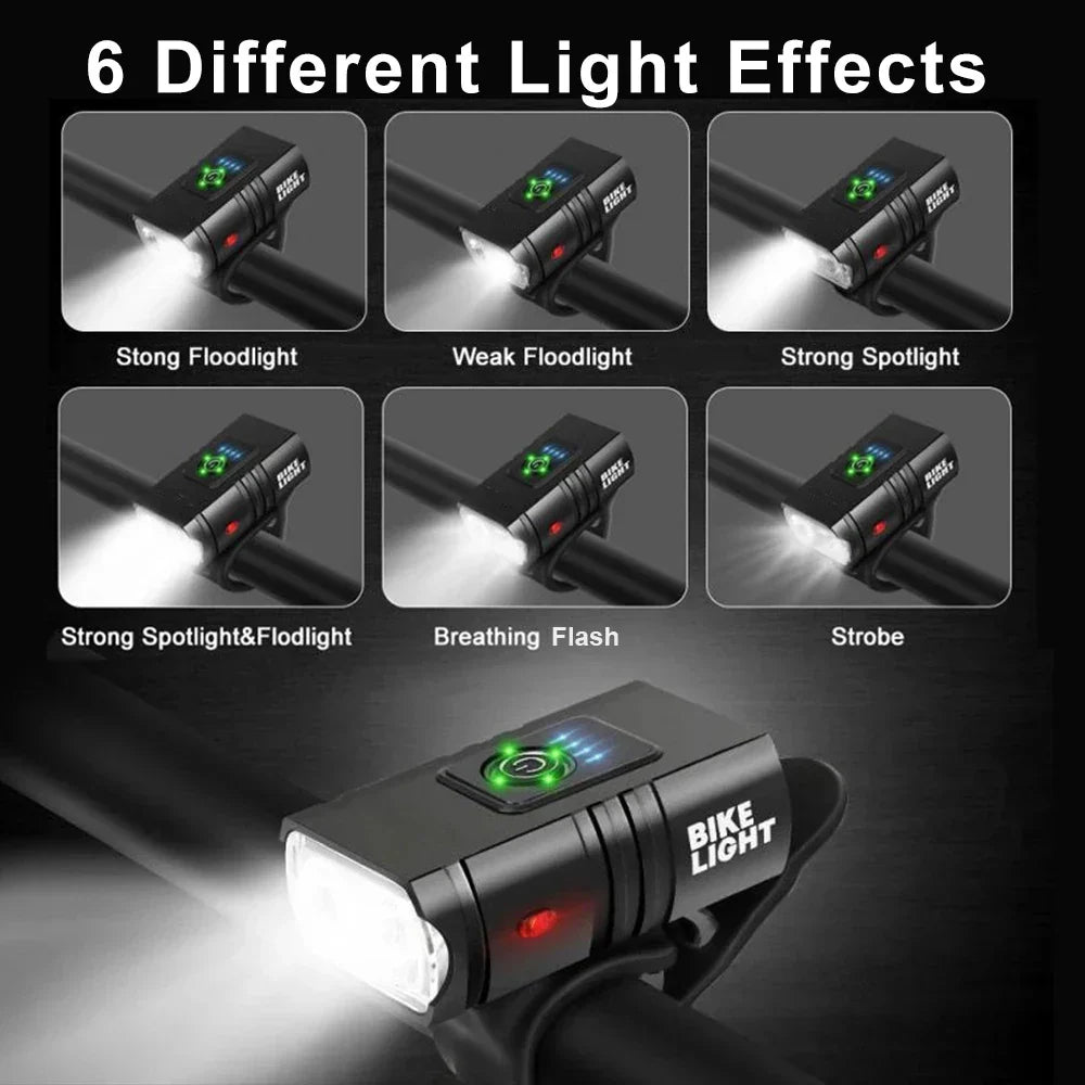 Lumières de Vélo Rechargeables USB | 1500 Lumens et 6 Modes de Sécurité