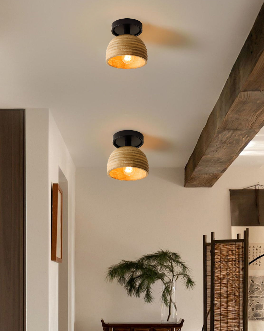 Plafonnier en Bois Naturel | Lumière Ambiante et Atmosphère Cosy