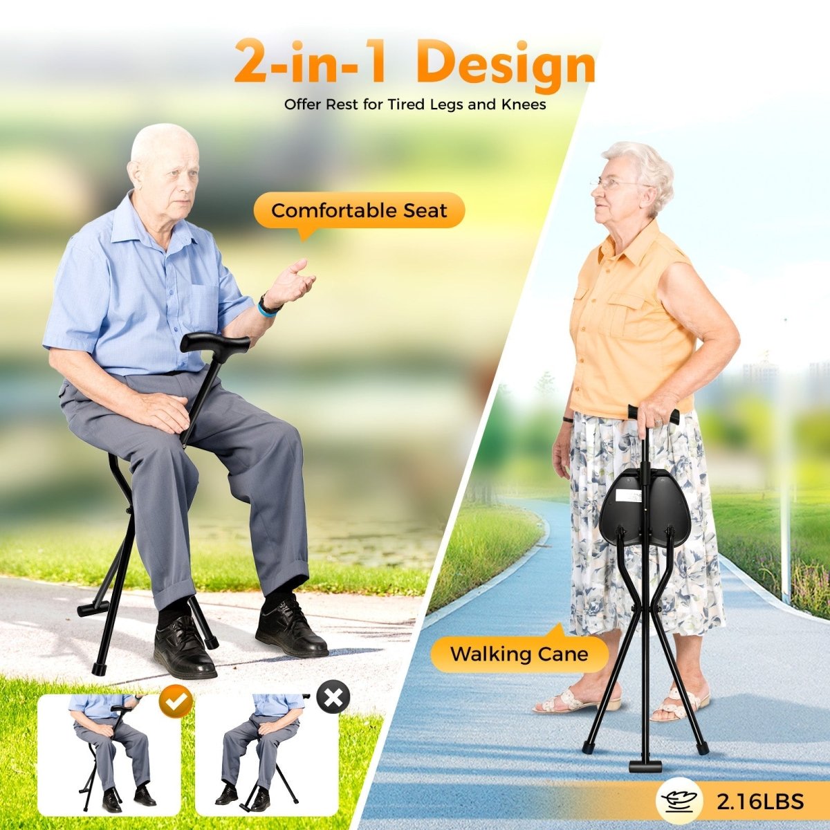 Canne de Marche Pliable avec Siège | Confort et Mobilité en Déplacement