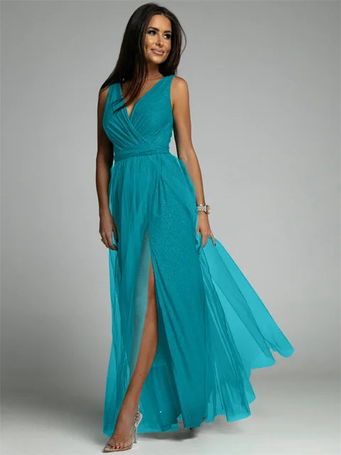 Robe Maxi Élégante avec Panneau en Maille | Confort et Glamour pour Toutes Occasions