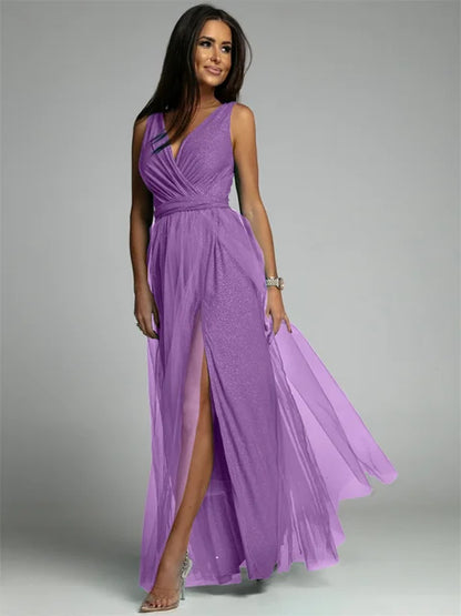 Robe Maxi Élégante avec Panneau en Maille | Confort et Glamour pour Toutes Occasions