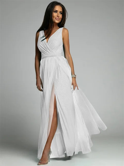 Robe Maxi Élégante avec Panneau en Maille | Confort et Glamour pour Toutes Occasions
