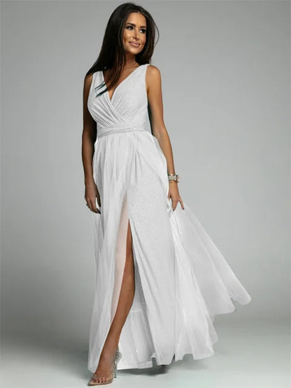 Robe Maxi Élégante avec Panneau en Maille | Confort et Glamour pour Toutes Occasions