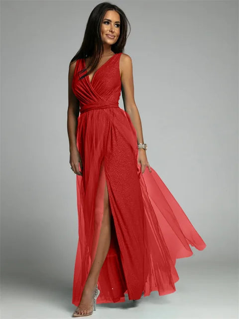Robe Maxi Élégante avec Panneau en Maille | Confort et Glamour pour Toutes Occasions
