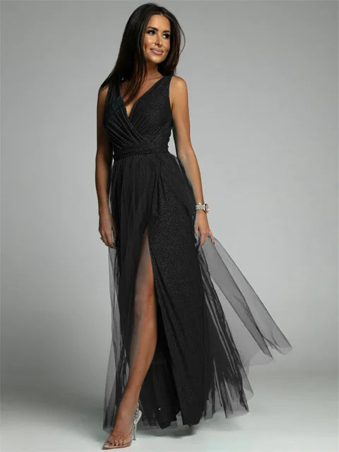 Robe Maxi Élégante avec Panneau en Maille | Confort et Glamour pour Toutes Occasions