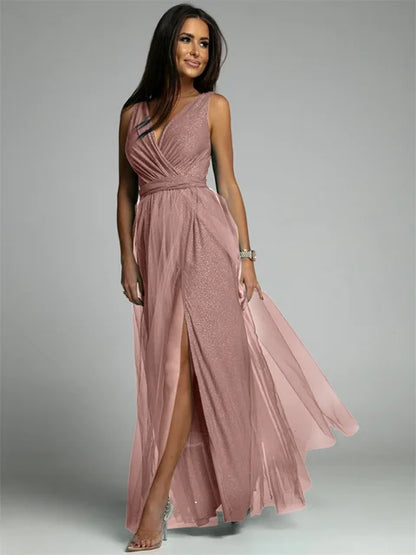 Robe Maxi Élégante avec Panneau en Maille | Confort et Glamour pour Toutes Occasions