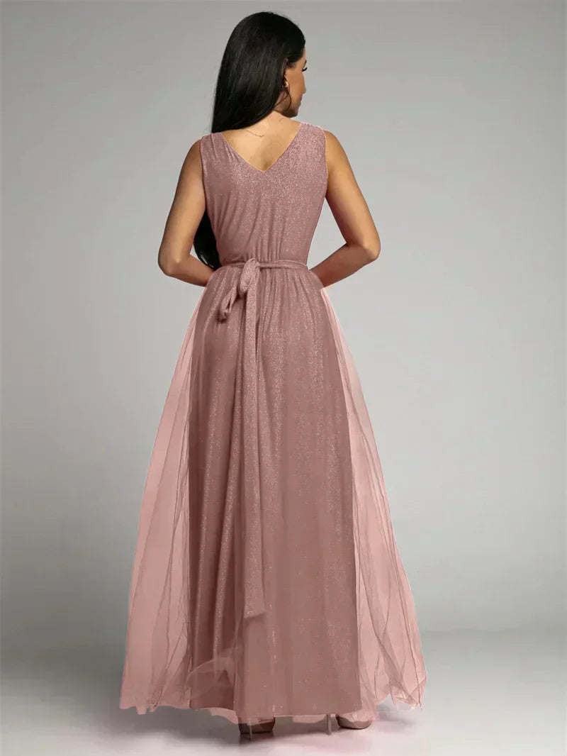 Robe Maxi Élégante avec Panneau en Maille | Confort et Glamour pour Toutes Occasions