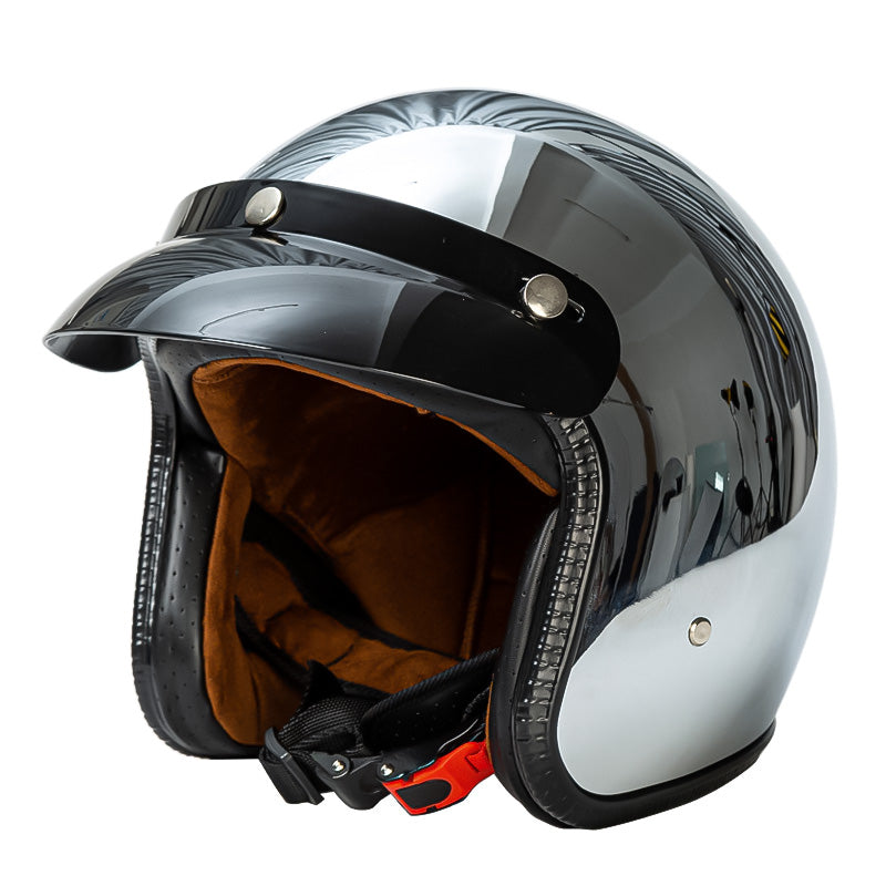 Casque de Moto Rétro Argenté | Style Classique et Sécurité Certifiée