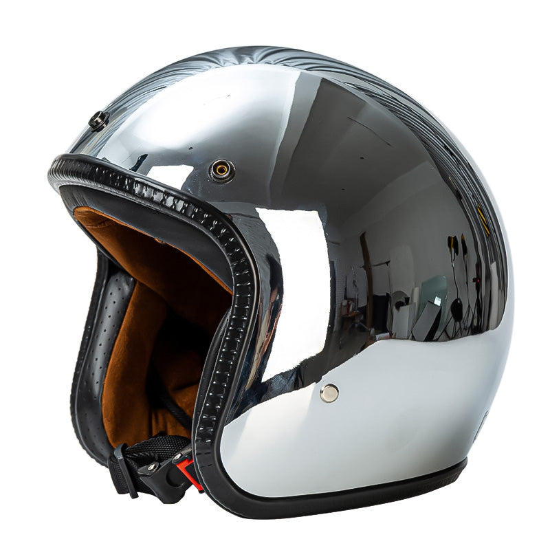Casque de Moto Rétro Argenté | Style Classique et Sécurité Certifiée
