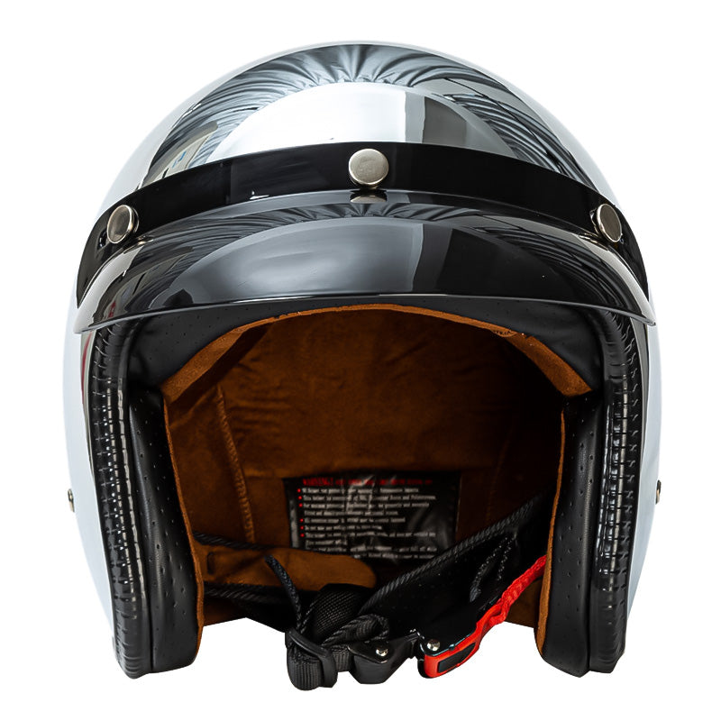 Casque de Moto Rétro Argenté | Style Classique et Sécurité Certifiée