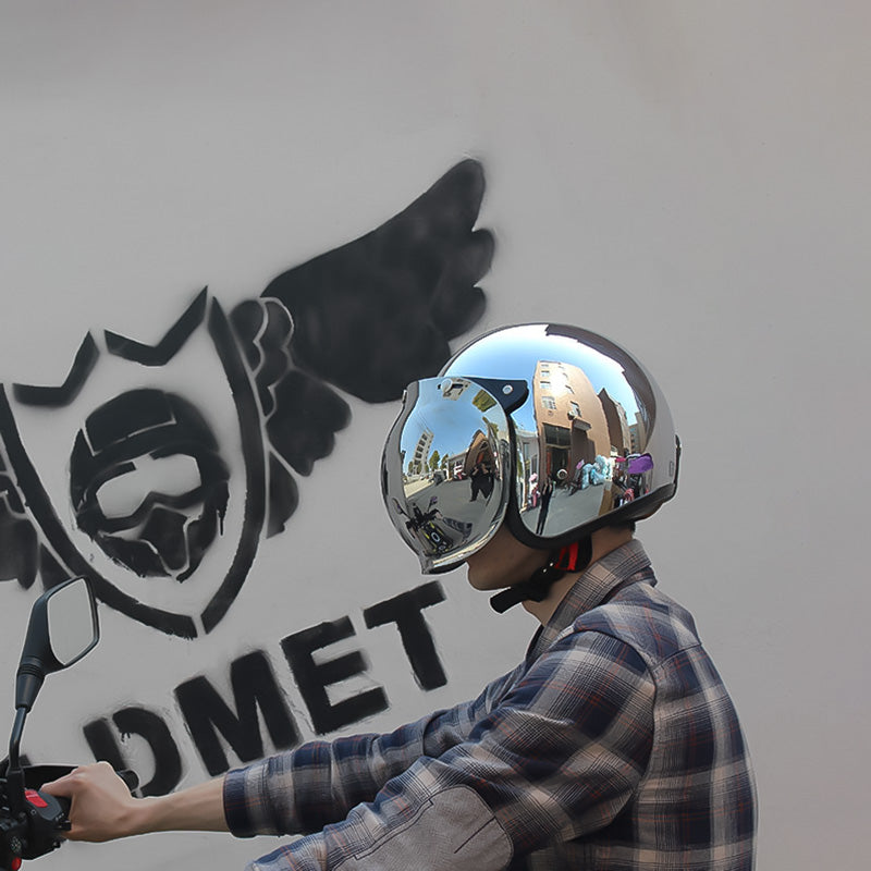Casque de Moto Rétro Argenté | Style Classique et Sécurité Certifiée
