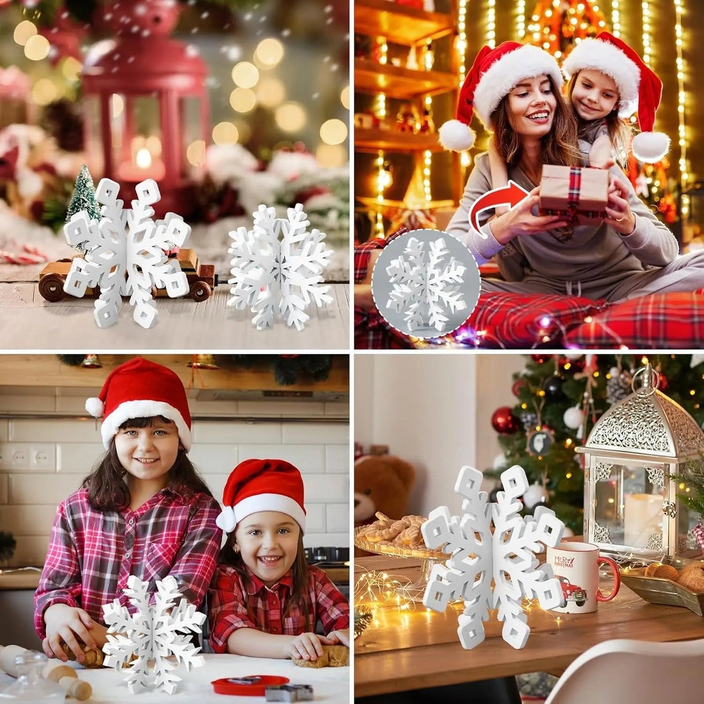 Décorations de Table de Noël | Flocons de Neige en Bois Élégants
