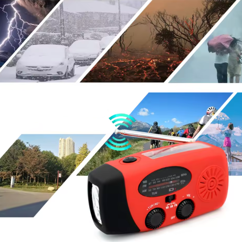 Radio d'urgence Solaire à Manivelle | Compacte et Polyvalente pour Extérieur
