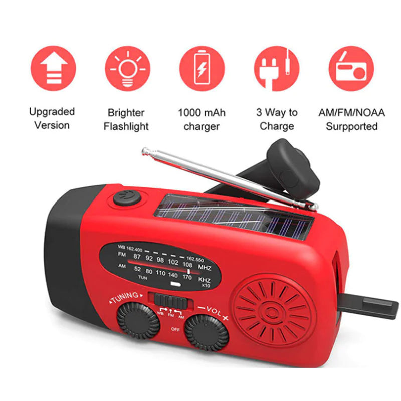 Radio d'urgence Solaire à Manivelle | Compacte et Polyvalente pour Extérieur