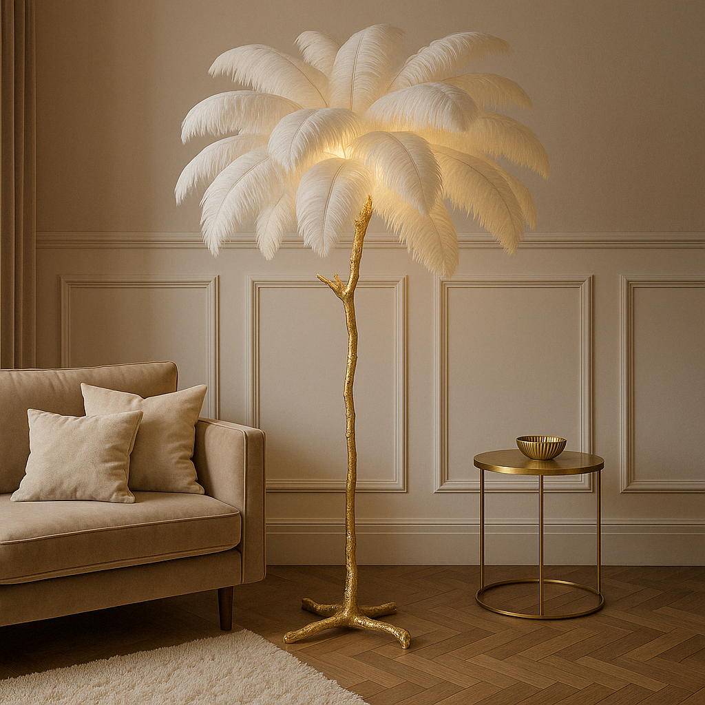 Lampe sur Pied en Plumes | Élégance Contemporaine et Chaleur Atmosphérique