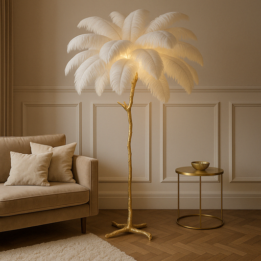 Lampe sur Pied en Plumes | Élégance Contemporaine et Chaleur Atmosphérique