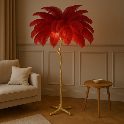 Lampe sur Pied en Plumes | Élégance Contemporaine et Chaleur Atmosphérique