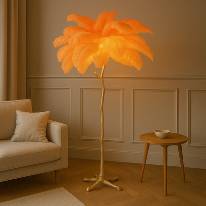 Lampe sur Pied en Plumes | Élégance Contemporaine et Chaleur Atmosphérique
