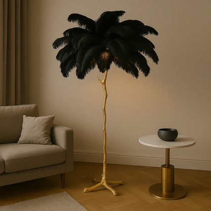 Lampe sur Pied en Plumes | Élégance Contemporaine et Chaleur Atmosphérique