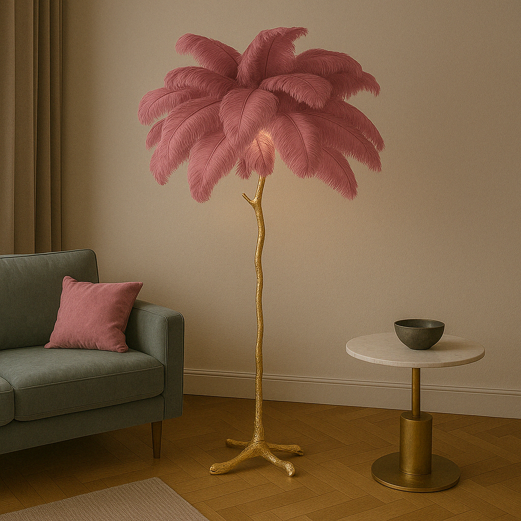 Lampe sur Pied en Plumes | Élégance Contemporaine et Chaleur Atmosphérique