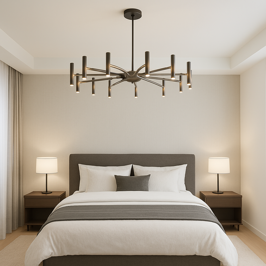 Lustre Contemporain à 12 Lumières | Élégance Moderne et Ambiance Accueillante
