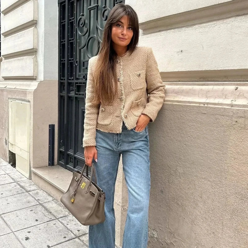 Veste Croisée Élégante pour Femmes | Style Sophistiqué en Tweed Texturé