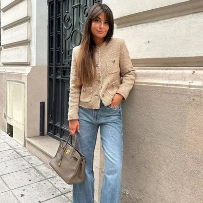 Veste Croisée Élégante pour Femmes | Style Sophistiqué en Tweed Texturé