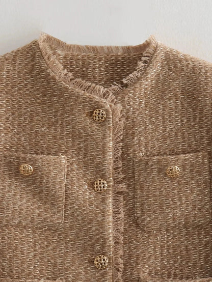 Veste Croisée Élégante pour Femmes | Style Sophistiqué en Tweed Texturé