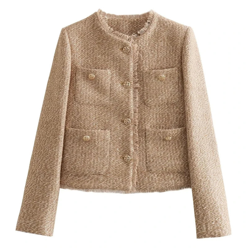 Veste Croisée Élégante pour Femmes | Style Sophistiqué en Tweed Texturé